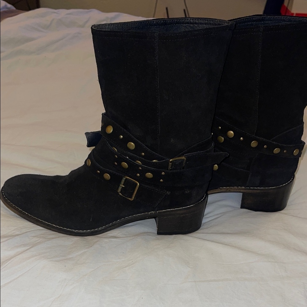 Studded Black Suede Combat Boots